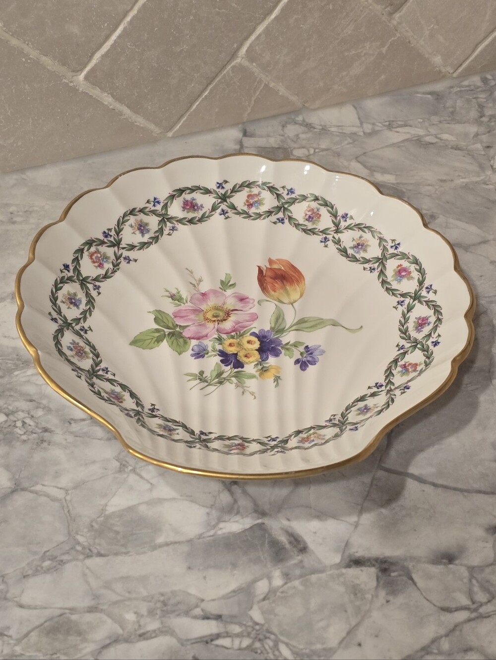 Antique Limoges France Shell Plate/ Dish French Floral Scalloped Platter